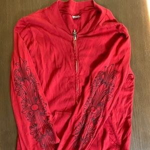 Chrome Hearts zip up sweater in red. Size M. Light weight for light cover up.